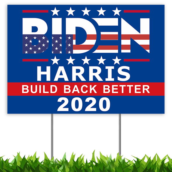 Joe Biden Harris for President 2020 Yard Sign 18x12", Build Back Better Political Campaign Election Blue Lawn Sign with Metal Stakes, 2-Sided Print Corrugated Plastic Banner for Outdoors Patio Garden