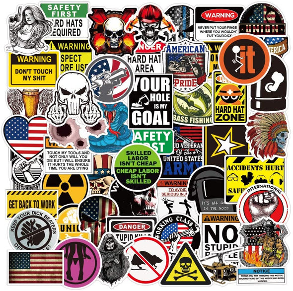 Hard Hat Stickers [Big 100 PCS] - Funny Sticker for Tool Box Helmet Hardhat, Gifts for Adult Essential Wokers Welders Construction Union Military Oilfield Electrician, American Patriotic Vinyl Decals