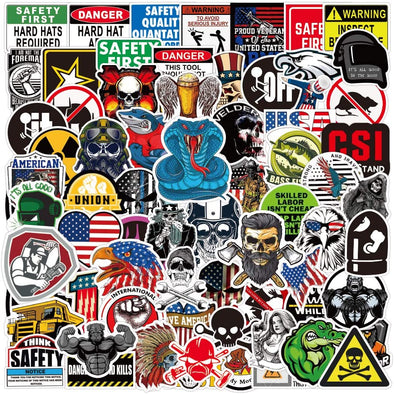 Hard Hat Stickers [Big 100 PCS] - Funny Sticker for Tool Box Helmet Hardhat, Gifts for Adult Essential Wokers Welders Construction Union Military Oilfield Electrician, American Patriotic Vinyl Decals