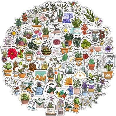 STICKERBEATS 100 PCS Green Plant Stickers, Cute Flowers Potted Plant Floral Cactus Stickers for Hydroflasks Water Bottle Laptop Notebook Scrapbook Guitar, DIY Vinyl Decals for Kids, Teens, Girls Adult