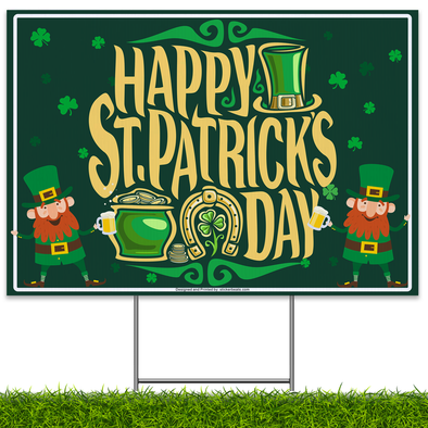 St. Patrick's Day Yard Sign, Leprechaun Shamrock Irish Saint Patty's Day Decor Outside Lawn Sign 18x12, 2-Sided Corrugated Plastic Banner with Metal Stakes for Home Outdoor Decorations Patio Garden