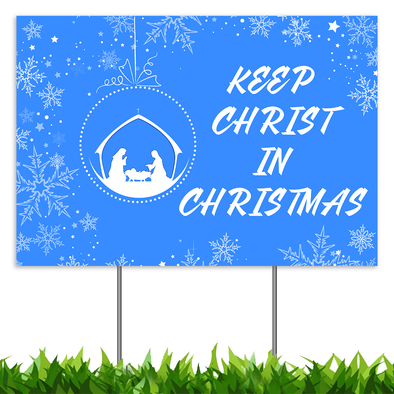 CLEARANCE Christmas Decorations Yard Sign, Keep Christ in Christmas Nativity Manger Scene Xmas Holiday Decor Outside Lawn Sign 18x12", 2-Sided Print Banner with Metal Stakes for Outdoor Patio Garden