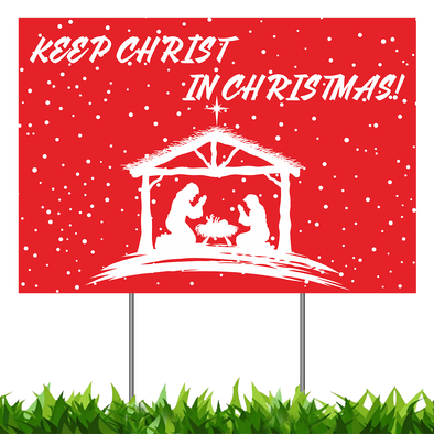 CLEARANCE Christmas Decorations Yard Sign, Keep Christ in Christmas Nativity Manger Scene Xmas Holiday Decor Outside Lawn Sign 18x12", 2-Sided Print Banner with Metal Stakes for Outdoor Patio Garden