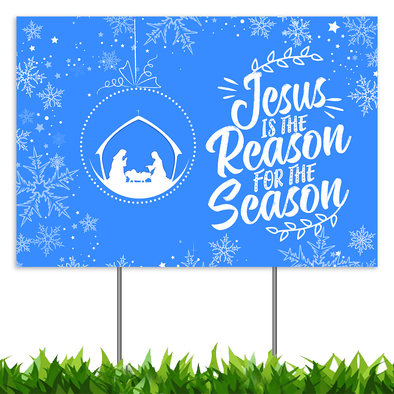 CLEARANCE Christmas Decorations Yard Sign, Jesus is The Reason for Season Nativity Manger Scene Xmas Holiday Decor Outside Lawn Sign 18x12, 2-Sided Banner with Metal Stakes for Outdoor Patio Garden