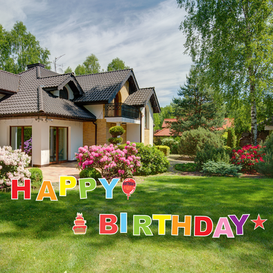 Happy Birthday Yard Signs with Stakes, Colorful Rainbow Party Outside Yard Decorations, Letter is 15 inches Tall, Includes Bonus Star, Cupcake and Balloon,Waterproof Corrugated Plastic Outdoor Decor