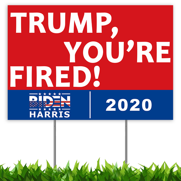 Trump You're Fired Yard Sign 18x12", Joe Biden Harris for President 2020 Election Political Campaign Blue Red Lawn Sign with Metal Stakes, 2-Sided Print Corrugated Plastic Banner for Outdoors Patio