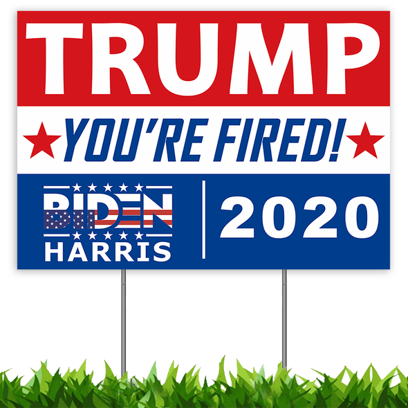 Joe Biden Harris for President Yard Sign 18x12", Trump You're Fired Political Campaign Election 2020 Lawn Sign with Metal Stakes, 2-Sided Print Corrugated Plastic Banner for Outdoors Patio Garden