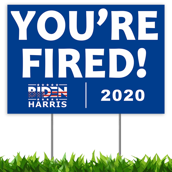 Joe Biden Harris for President 2020 Yard Sign 18x12", Trump You're Fired Political Campaign Election Blue Lawn Sign with Metal Stakes, 2-Sided Print Corrugated Plastic Banner for Outdoors Patio Garden